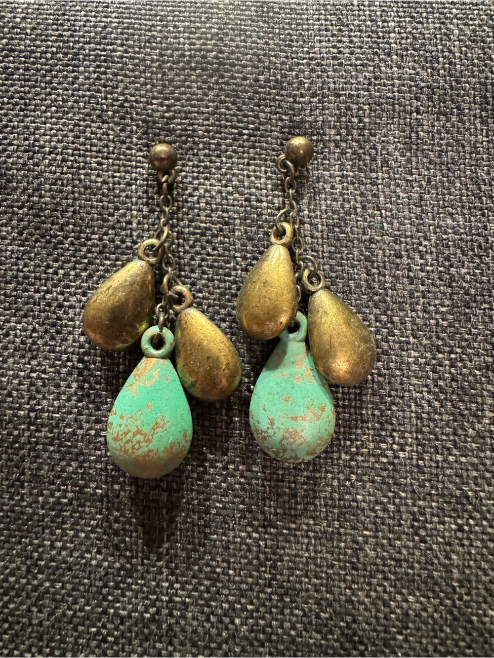 Vintage Brass & Turquoise Patina Earrings